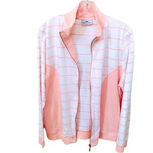 Sweater Jacket Zip Up Princess Cruises Size XL Pink White Stripe Cotton Beach